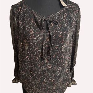 Reitmans Black Tie Front Blouse with Long Sleeves
